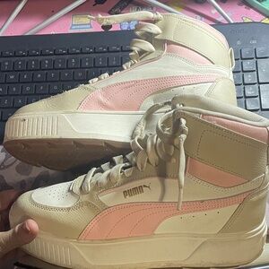 Puma Cream and Pink High-Top Sneakers